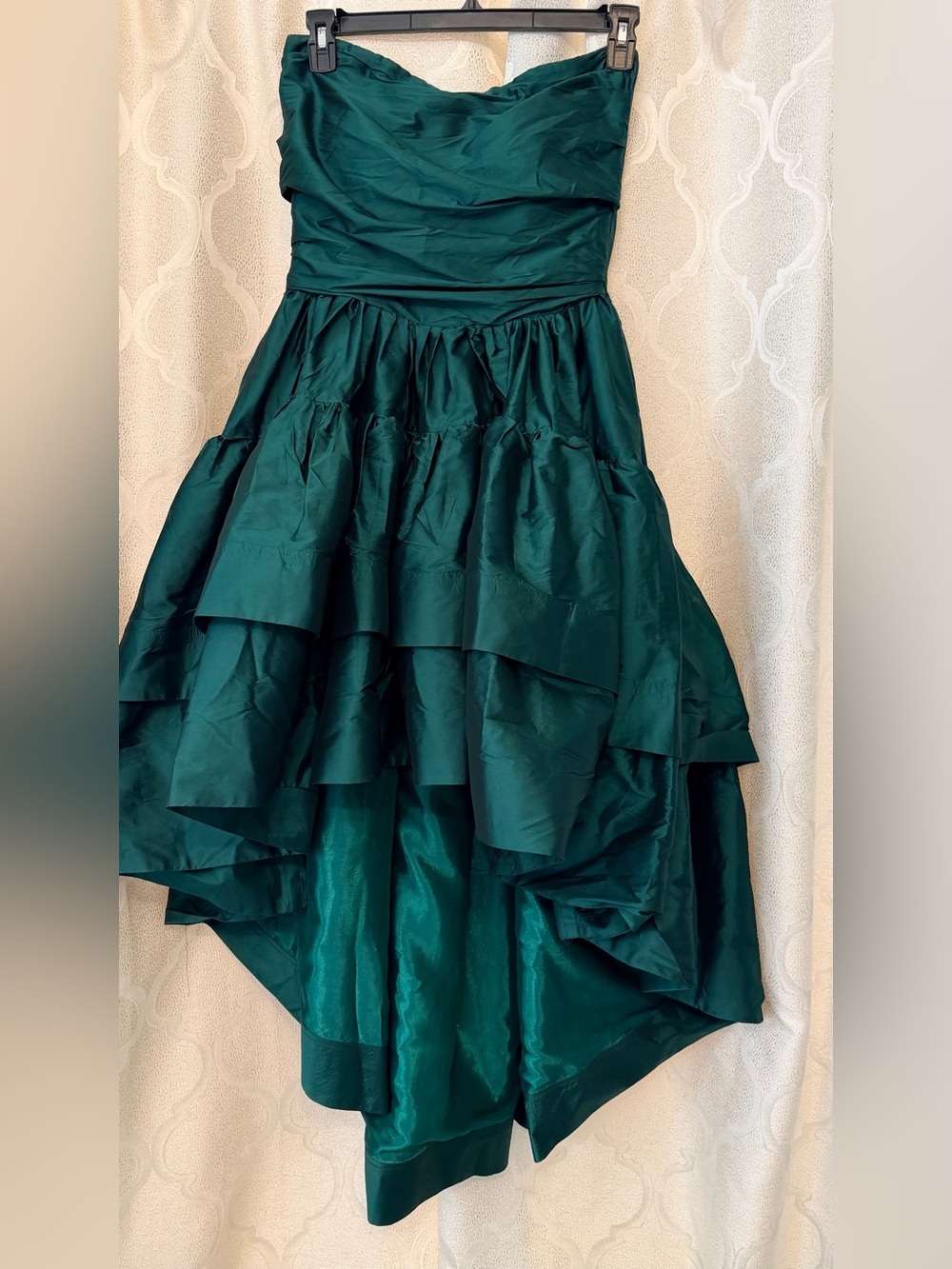 Strapless Emerald Green Ruffled High-Low Dress - Picture 2 of 5